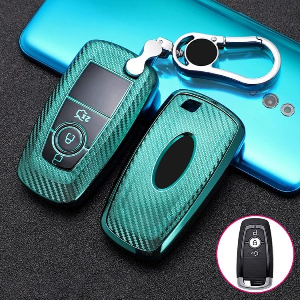 Ford Smart 3-button Car TPU Key Protective Cover Key Case with Key Ring (Green)