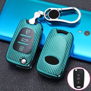 KIA Folding 3-button Car TPU Key Protective Cover Key Case with Key Ring (Green)