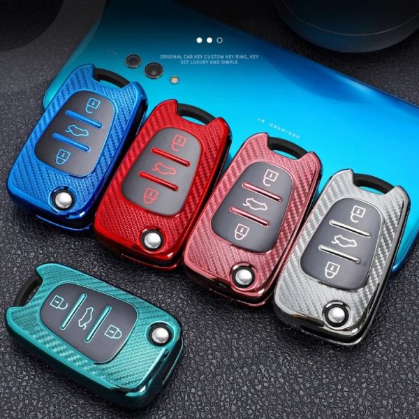 KIA Folding 3-button Car TPU Key Protective Cover Key Case with Key Ring (Green) - Image 11