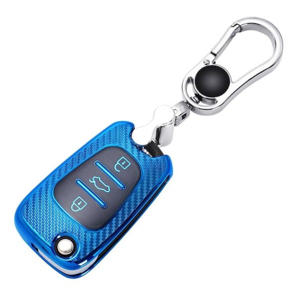 KIA Folding 3-button Car TPU Key Protective Cover Key Case with Key Ring (Green) - Image 3