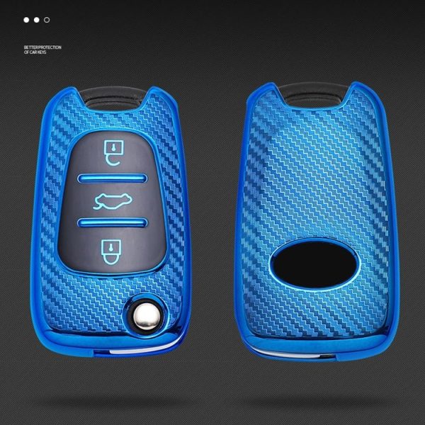 KIA Folding 3-button Car TPU Key Protective Cover Key Case with Key Ring (Green) - Image 4