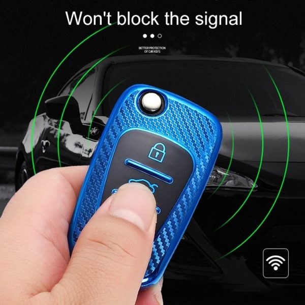 KIA Folding 3-button Car TPU Key Protective Cover Key Case with Key Ring (Green) - Image 7