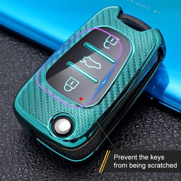 KIA Folding 3-button Car TPU Key Protective Cover Key Case with Key Ring (Green) - Image 9