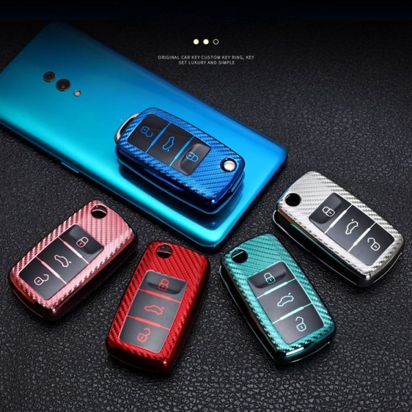Skoda Folding 3-button Car TPU Key Protective Cover Key Case with Key Ring (Red) - Image 11