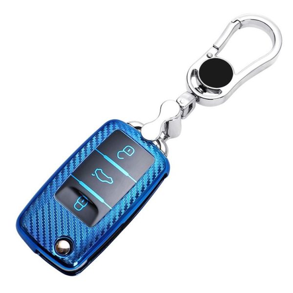 Skoda Folding 3-button Car TPU Key Protective Cover Key Case with Key Ring (Red) - Image 3