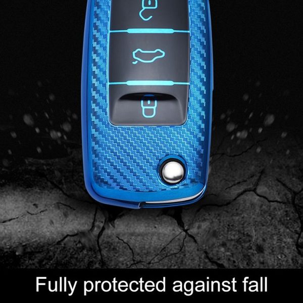 Skoda Folding 3-button Car TPU Key Protective Cover Key Case with Key Ring (Red) - Image 6