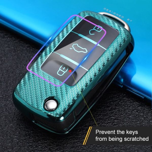 Skoda Folding 3-button Car TPU Key Protective Cover Key Case with Key Ring (Red) - Image 9