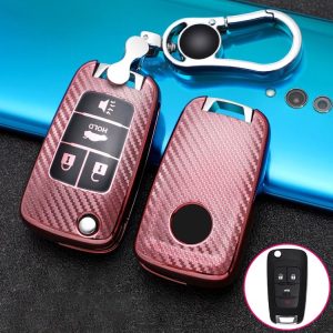 Chevrolet Folding 4-button Car TPU Key Protective Cover Key Case with Key Ring (Pink)