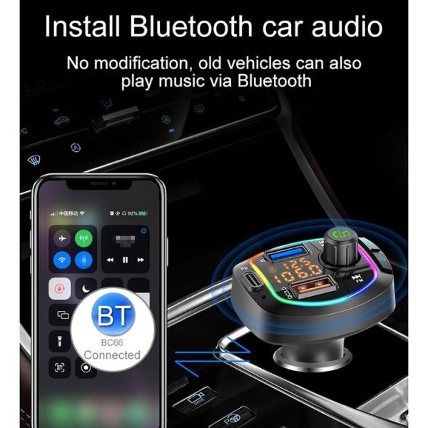 BC66 Colorful Car MP3 Player Multi-functional Bluetooth Receiver Car Cigarette Lighter U Disk Charger - Image 16