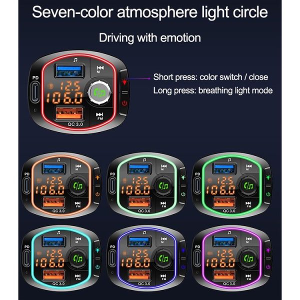 BC66 Colorful Car MP3 Player Multi-functional Bluetooth Receiver Car Cigarette Lighter U Disk Charger - Image 21