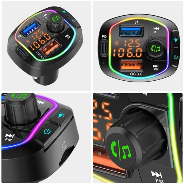 BC66 Colorful Car MP3 Player Multi-functional Bluetooth Receiver Car Cigarette Lighter U Disk Charger - Image 3