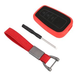 Car Flocking Plastic Key Protective Cover Three Buttons for Toyota, Style 1 (Red)