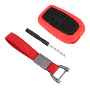 Car Flocking Plastic Key Protective Cover Three Buttons for Toyota, Style 2 (Red)
