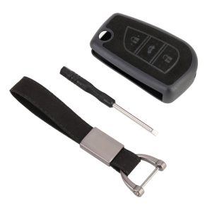 Car Flocking Plastic Key Protective Cover Three Buttons for Toyota, Style 3 (Black)