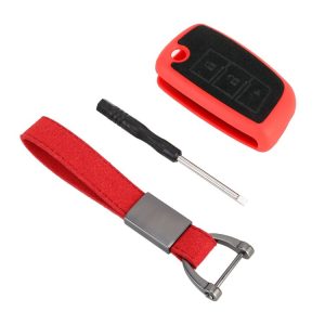 Car Flocking Plastic Key Protective Cover Three Buttons A for Nissan X-TRAIL / Teana / Qashqai / Sylphy / Tiida, Style 1 (Red)