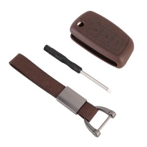 Car Flocking Plastic Key Protective Cover Three Buttons B for Nissan X-TRAIL / Teana / Qashqai / Sylphy / Tiida, Style 1 (Brown)