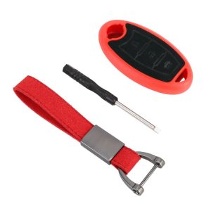 Car Flocking Plastic Key Protective Cover Three Buttons C for Nissan X-TRAIL / Teana / Qashqai / Sylphy / Tiida, Style 2 (Red)