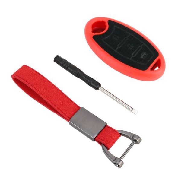 Car Flocking Plastic Key Protective Cover Three Buttons C for Nissan X-TRAIL / Teana / Qashqai / Sylphy / Tiida, Style 2 (Red)