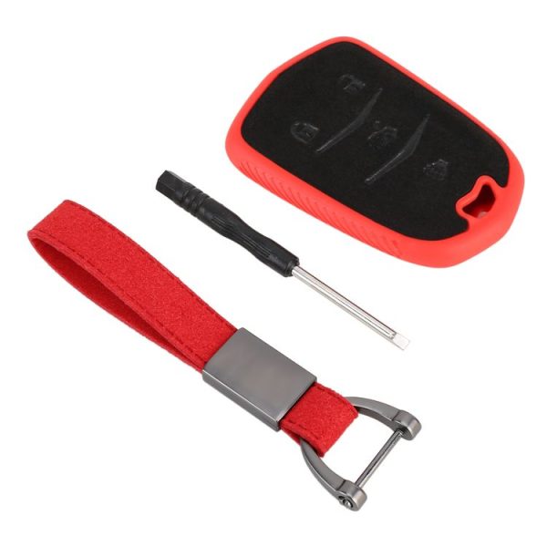 Car Flocking Plastic Key Protective Cover Four Buttons for Cadillac (Red)