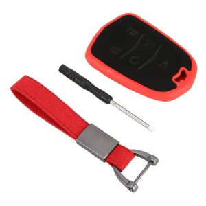 Car Flocking Plastic Key Protective Cover Five Buttons for Cadillac (Red)