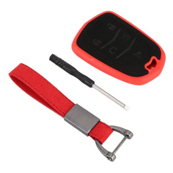 Car Flocking Plastic Key Protective Cover Five Buttons for Cadillac (Red)