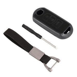 Car Flocking Plastic Key Protective Cover Three Buttons for Mazda (Black)