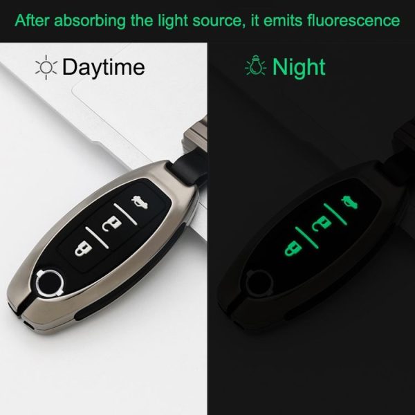 Car Luminous All-inclusive Zinc Alloy Key Protective Case Key Shell for Nissan A Style Smart 2-button (Gun Metal) - Image 4