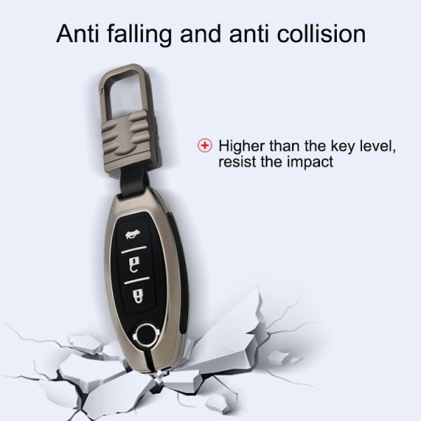 Car Luminous All-inclusive Zinc Alloy Key Protective Case Key Shell for Nissan A Style Smart 2-button (Gun Metal) - Image 6