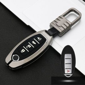 Car Luminous All-inclusive Zinc Alloy Key Protective Case Key Shell for Nissan D Style Smart 4-button (Gun Metal)