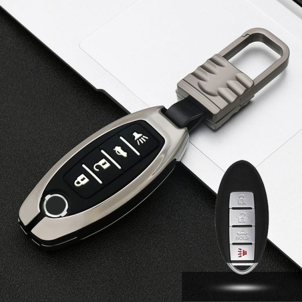 Car Luminous All-inclusive Zinc Alloy Key Protective Case Key Shell for Nissan D Style Smart 4-button (Gun Metal)