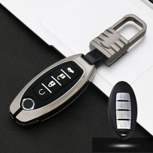 Car Luminous All-inclusive Zinc Alloy Key Protective Case Key Shell for Nissan K Style Smart 4-button (Gun Metal)