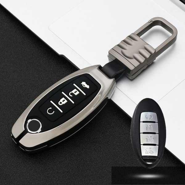 Car Luminous All-inclusive Zinc Alloy Key Protective Case Key Shell for Nissan K Style Smart 4-button (Gun Metal)