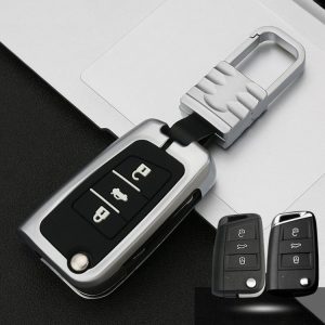 Car Luminous All-inclusive Zinc Alloy Key Protective Case Key Shell for Volkswagen B Style Folding 3-button (Silver)