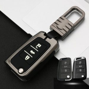Car Luminous All-inclusive Zinc Alloy Key Protective Case Key Shell for Volkswagen B Style Smart 3-button (Gun Metal)