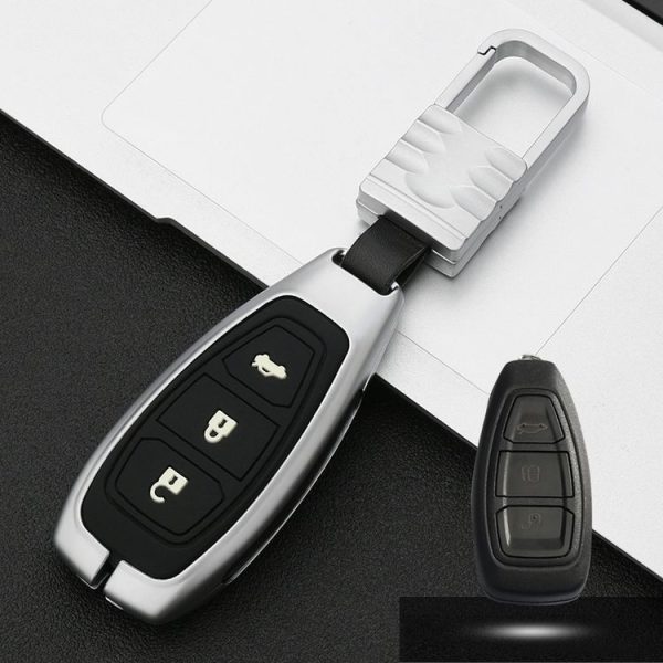 Car Luminous All-inclusive Zinc Alloy Key Protective Case Key Shell for Ford A Style Smart 3-button (Silver)