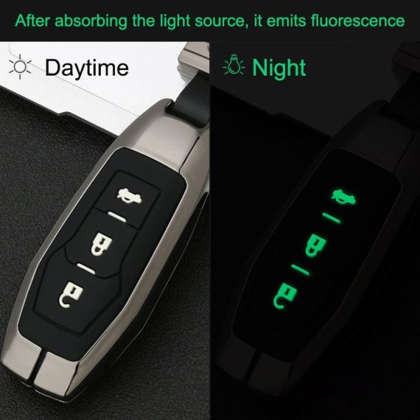 Car Luminous All-inclusive Zinc Alloy Key Protective Case Key Shell for Ford A Style Smart 3-button (Silver) - Image 4