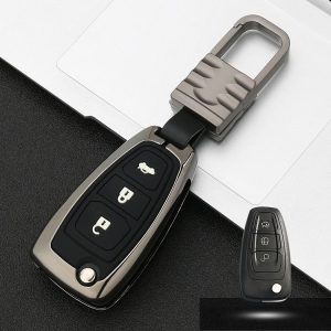 Car Luminous All-inclusive Zinc Alloy Key Protective Case Key Shell for Ford B Style Folding 3-button (Gun Metal)