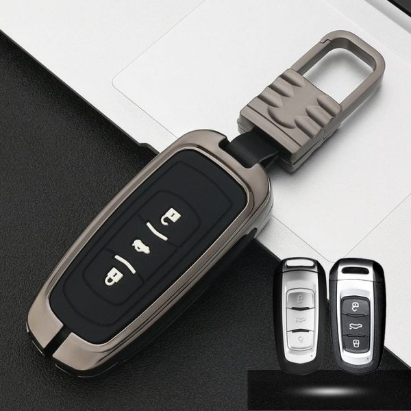 Car Luminous All-inclusive Zinc Alloy Key Protective Case Key Shell for Geely A Style Smart 3-button (Gun Metal)