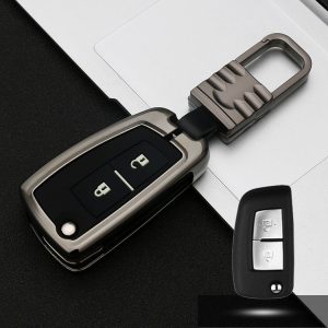 Car Luminous All-inclusive Zinc Alloy Key Protective Case Key Shell for Nissan E Style Folding 2-button (Gun Metal)