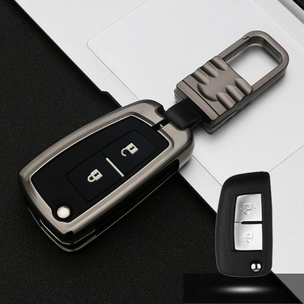 Car Luminous All-inclusive Zinc Alloy Key Protective Case Key Shell for Nissan E Style Folding 2-button (Gun Metal)