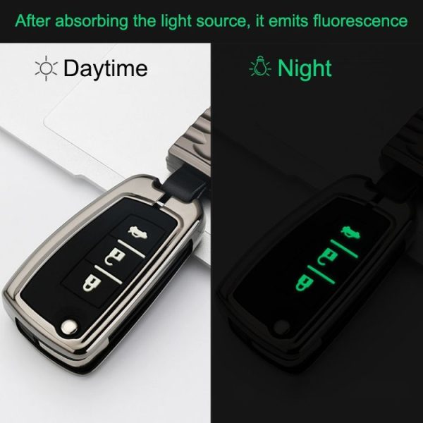 Car Luminous All-inclusive Zinc Alloy Key Protective Case Key Shell for Nissan E Style Folding 2-button (Gun Metal) - Image 4