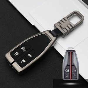 Car Luminous All-inclusive Zinc Alloy Key Protective Case Key Shell for Hong Qi A Style Smart 4-button (Gun Metal)
