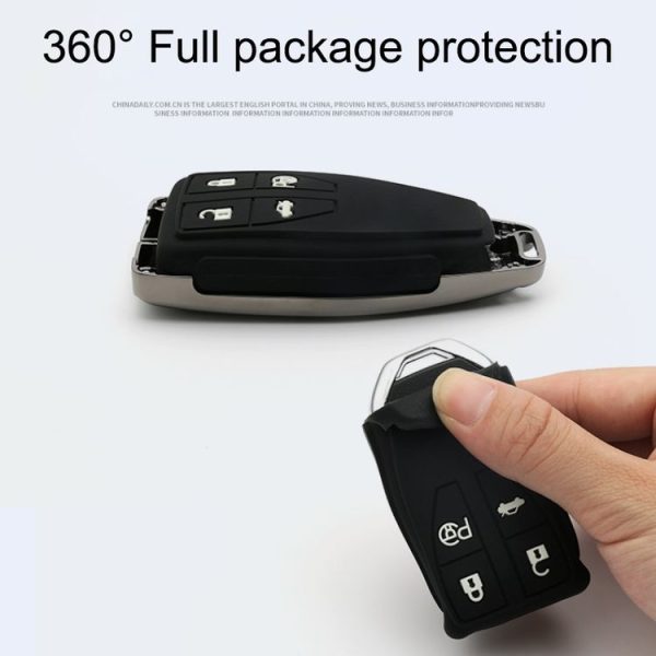 Car Luminous All-inclusive Zinc Alloy Key Protective Case Key Shell for Hong Qi A Style Smart 4-button (Gun Metal) - Image 3