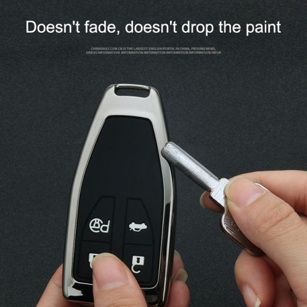 Car Luminous All-inclusive Zinc Alloy Key Protective Case Key Shell for Hong Qi A Style Smart 4-button (Gun Metal) - Image 5