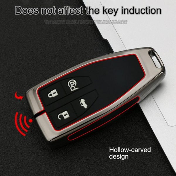 Car Luminous All-inclusive Zinc Alloy Key Protective Case Key Shell for Hong Qi A Style Smart 4-button (Gun Metal) - Image 7
