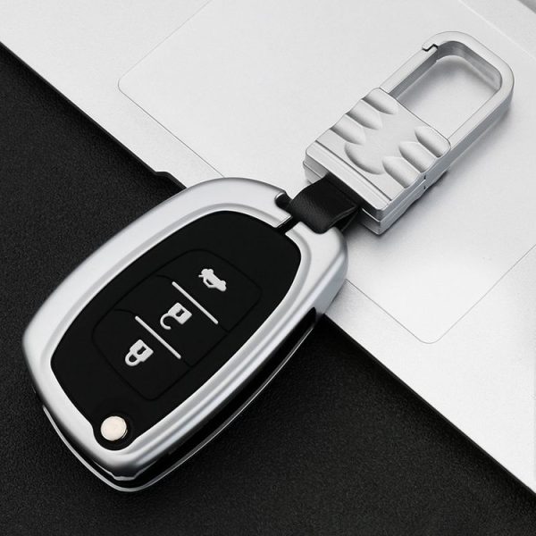Car Luminous All-inclusive Zinc Alloy Key Protective Case Key Shell for Hyundai C Style Folding 3-button (Silver) - Image 2
