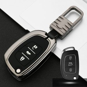 Car Luminous All-inclusive Zinc Alloy Key Protective Case Key Shell for Hyundai D Style Folding 3-button (Gun Metal)