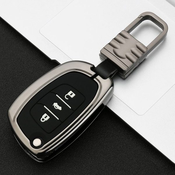 Car Luminous All-inclusive Zinc Alloy Key Protective Case Key Shell for Hyundai D Style Folding 3-button (Gun Metal) - Image 2