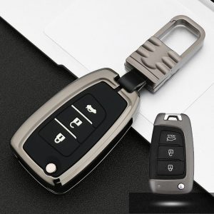 Car Luminous All-inclusive Zinc Alloy Key Protective Case Key Shell for Hyundai J Style Folding 3-button (Gun Metal)