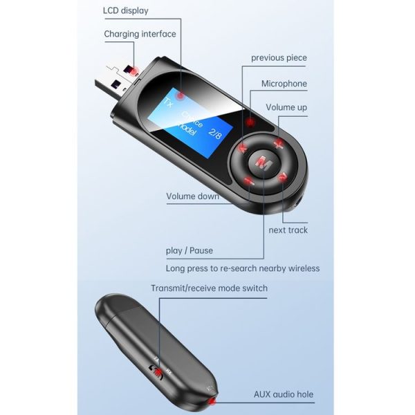 T-13 Bluetooth 5.0 LCD Digital Display Bluetooth Adapter Receiver Transmitter (Black) - Image 16
